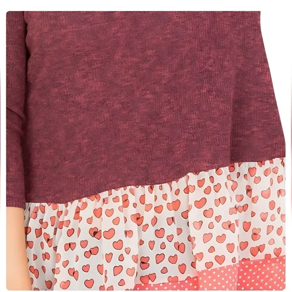 Burgundy Heart Print Top - Picture 3 of 4